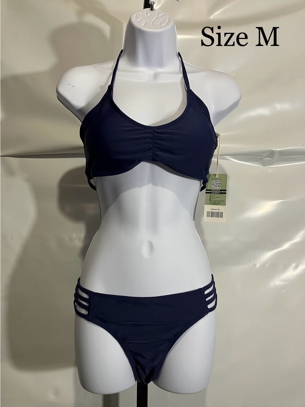 Women’s 4 Straps Top Navy Halter Bikini Swimsuit - Size M